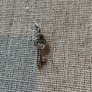 Pandora Silver Heart Key Charm with Clear Stones